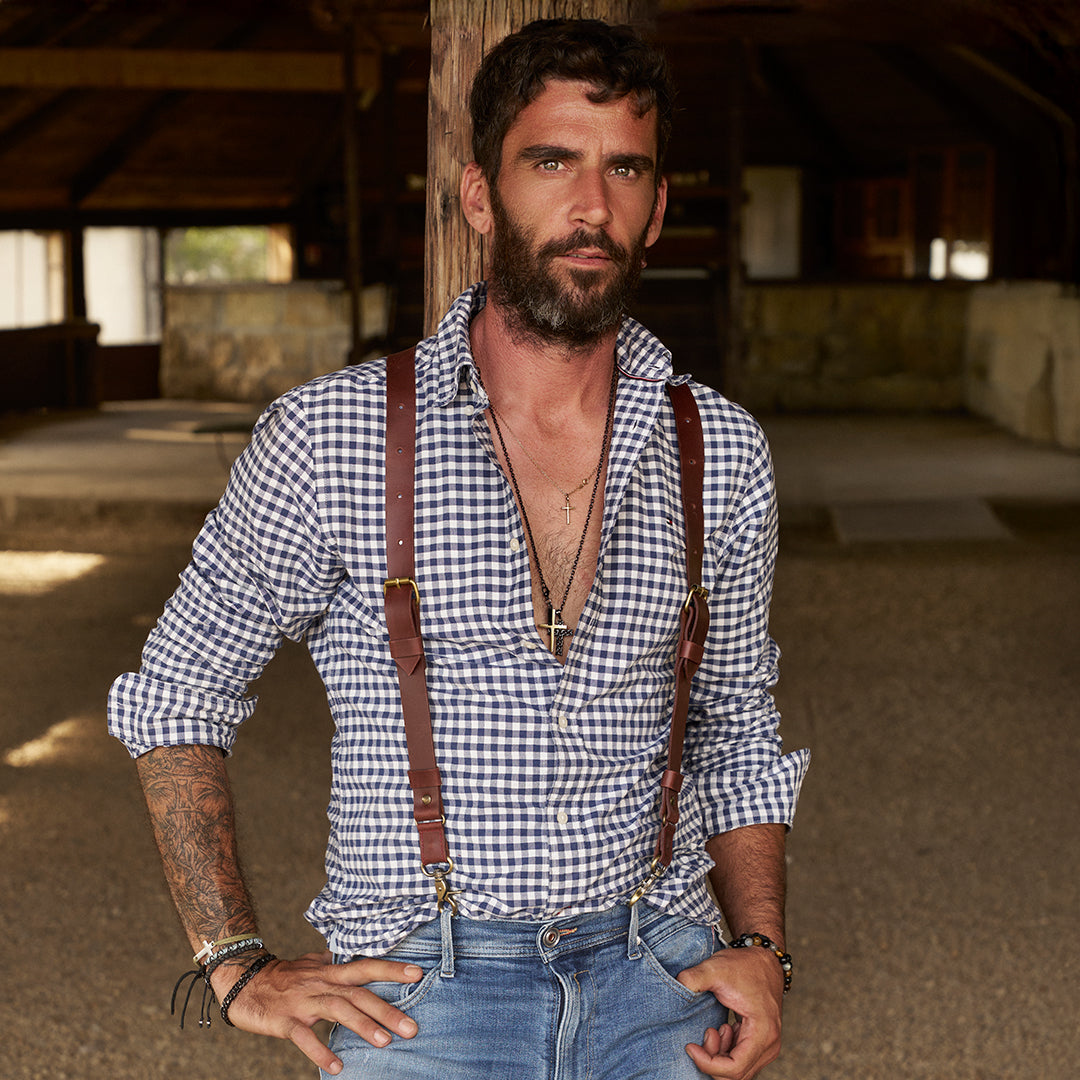 Crazy Horse Buckle Schmale Hosenträger in Burgund No. L2012