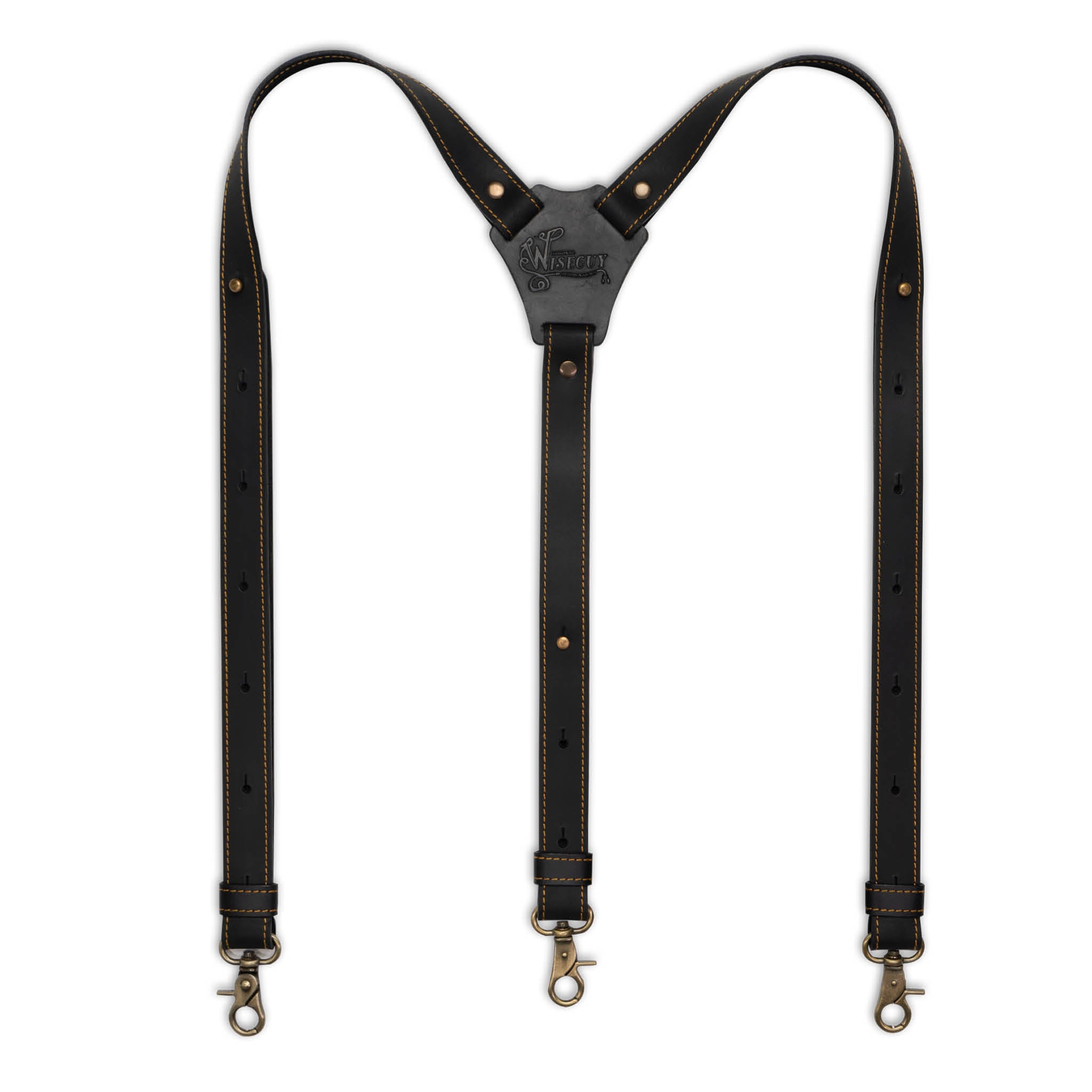 Crazy Horse Stitched Black Yellow Slim Suspenders No. L2214