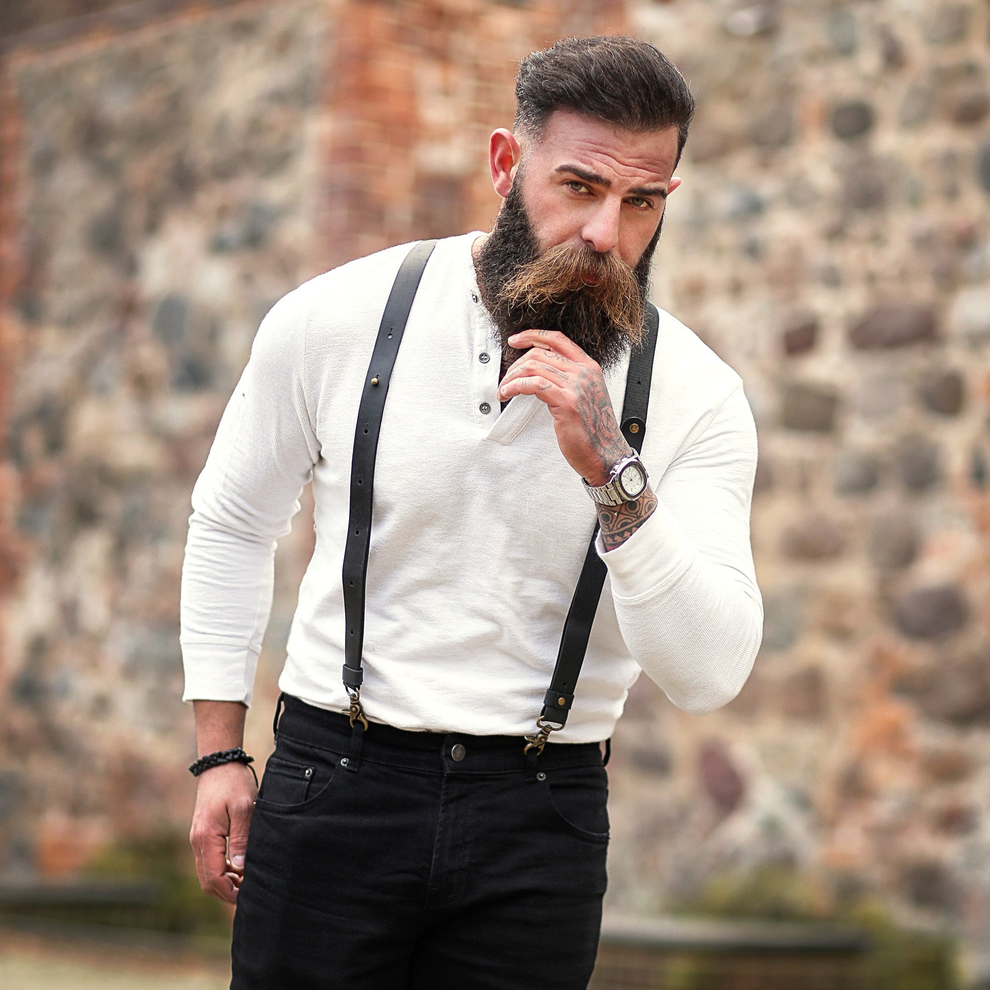 Crazy Horse Schwarze schmale Hosenträger No. L2010