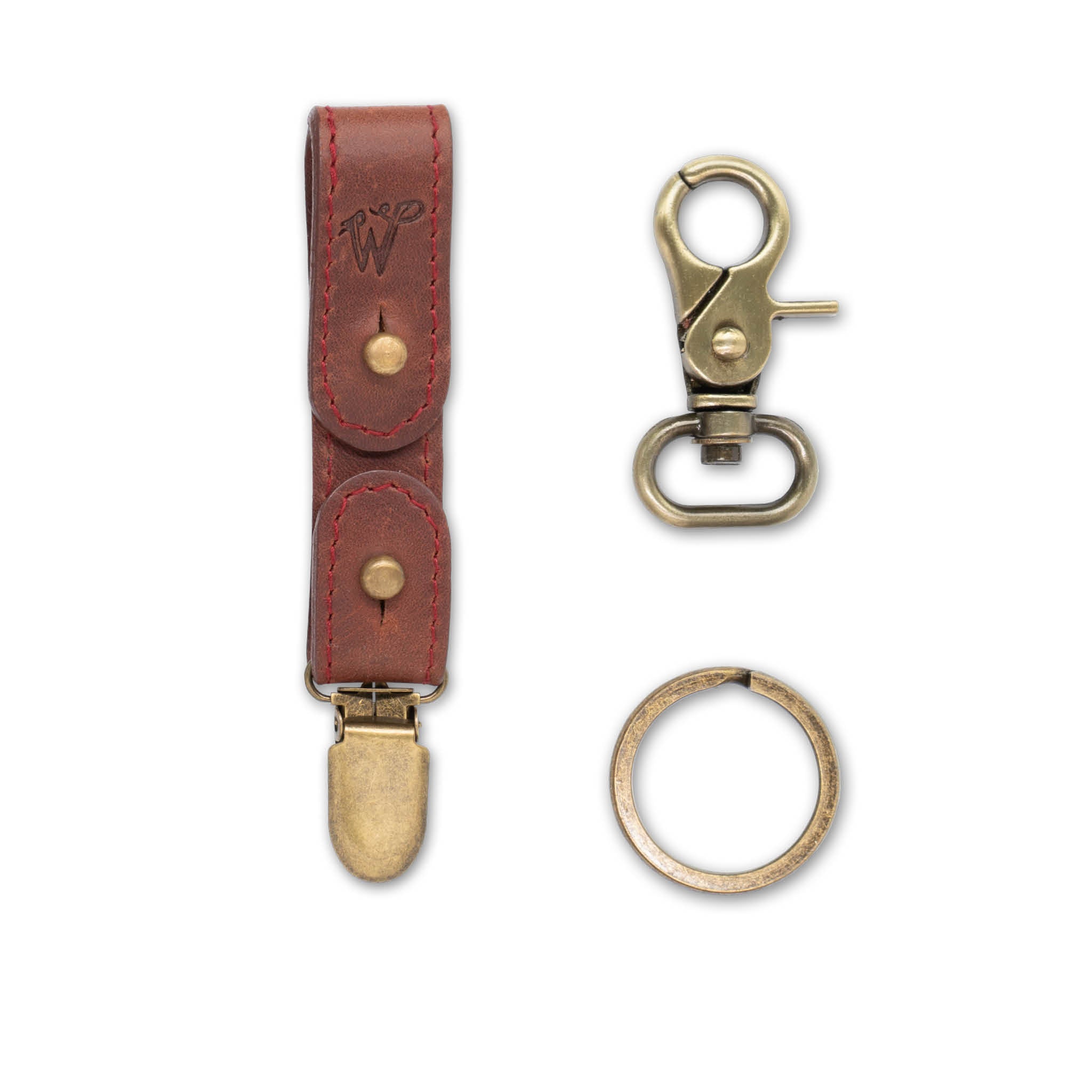 Keyring / Hat-holder Burgundy Stitched Leather No. A8017