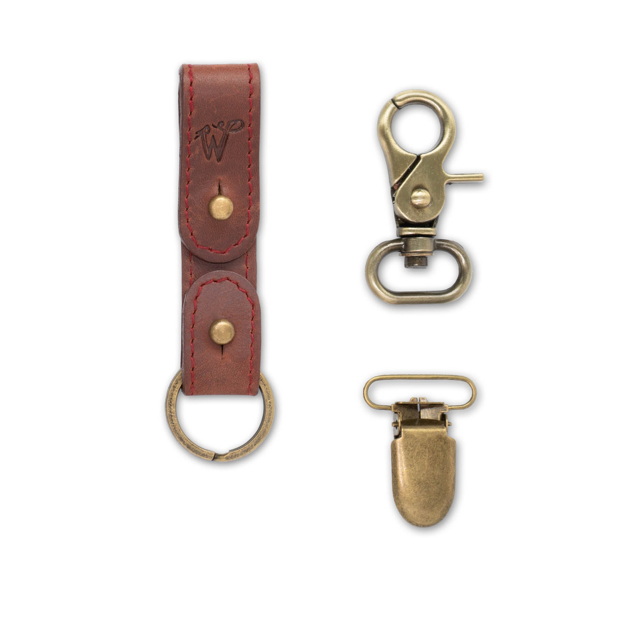 Keyring / Hat-holder Burgundy Stitched Leather No. A8017