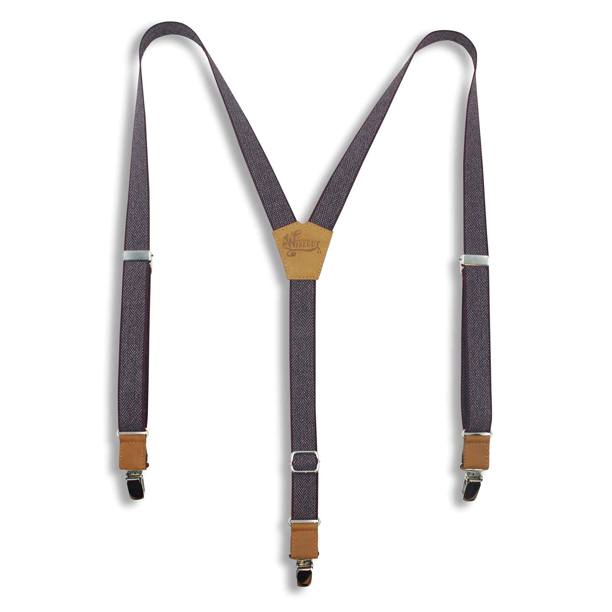 The Herringbone Burgundy Suspenders slim straps (1 inch/2.54 cm) - Wiseguy Suspenders