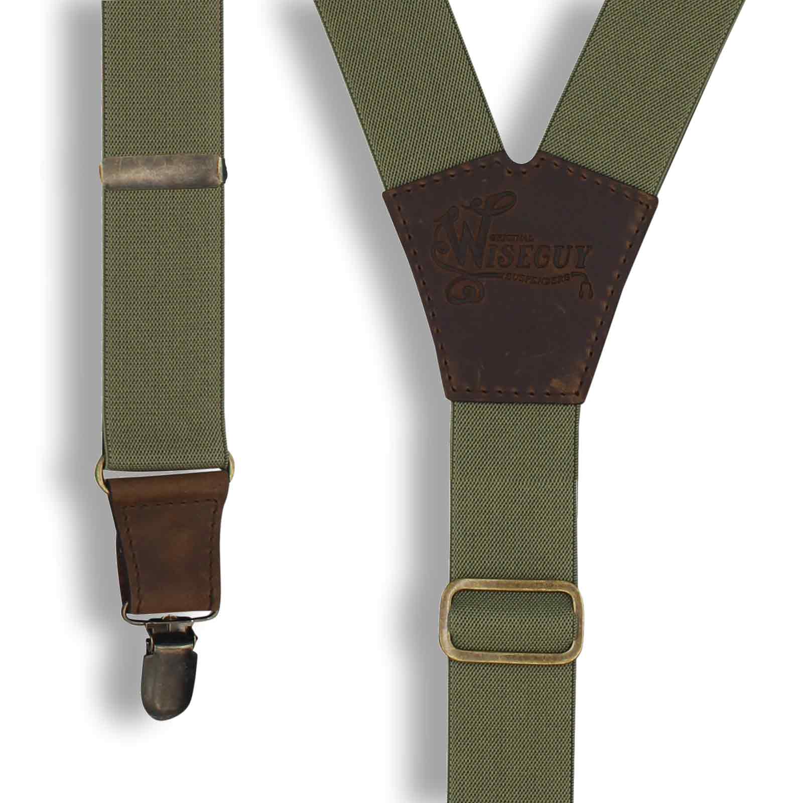 Khaki Green on Dark Brown Suspenders wide straps (1.36 inch/ 3.5 cm) - Wiseguy Suspenders