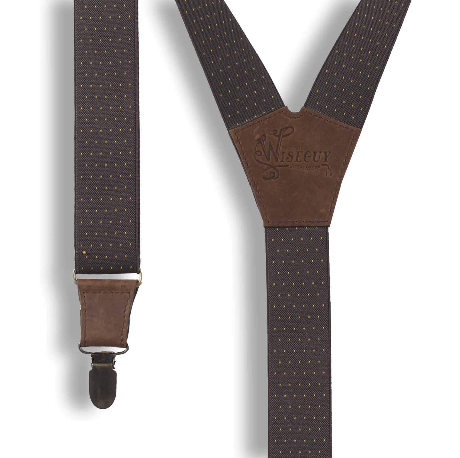 Barista formal men's Suspenders Brown with Yellow Dots 1 inch wide - Wiseguy Suspenders