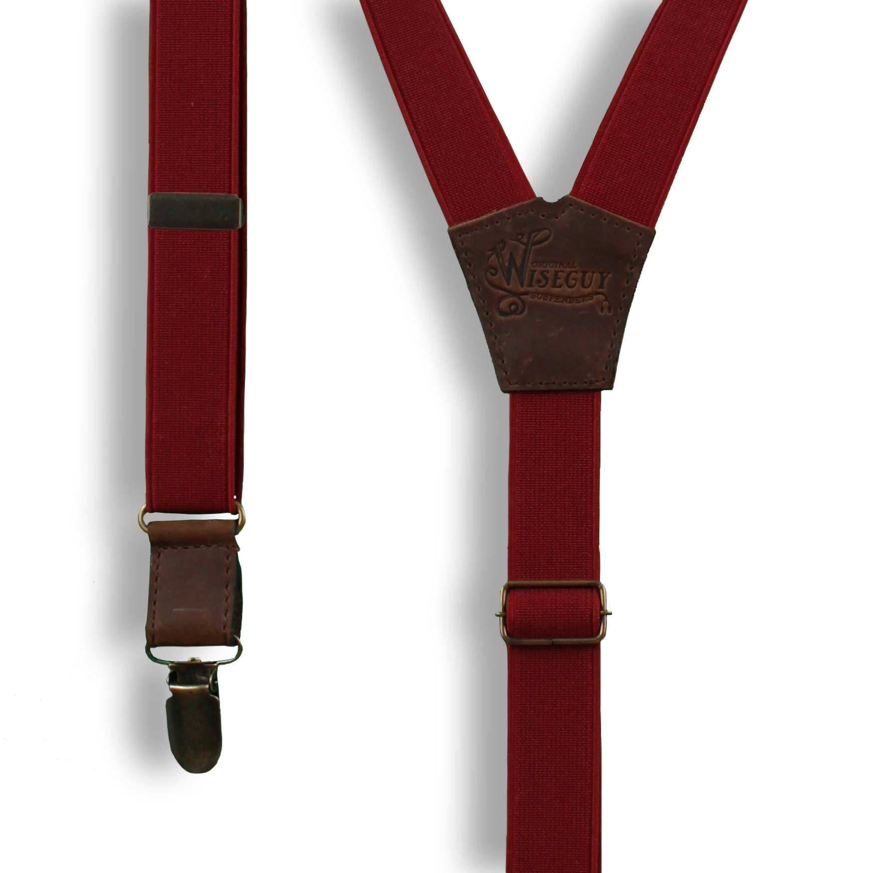Cordovan Burgundy Formal men's Suspenders on Brown thin 1 inch wide - Wiseguy Suspenders