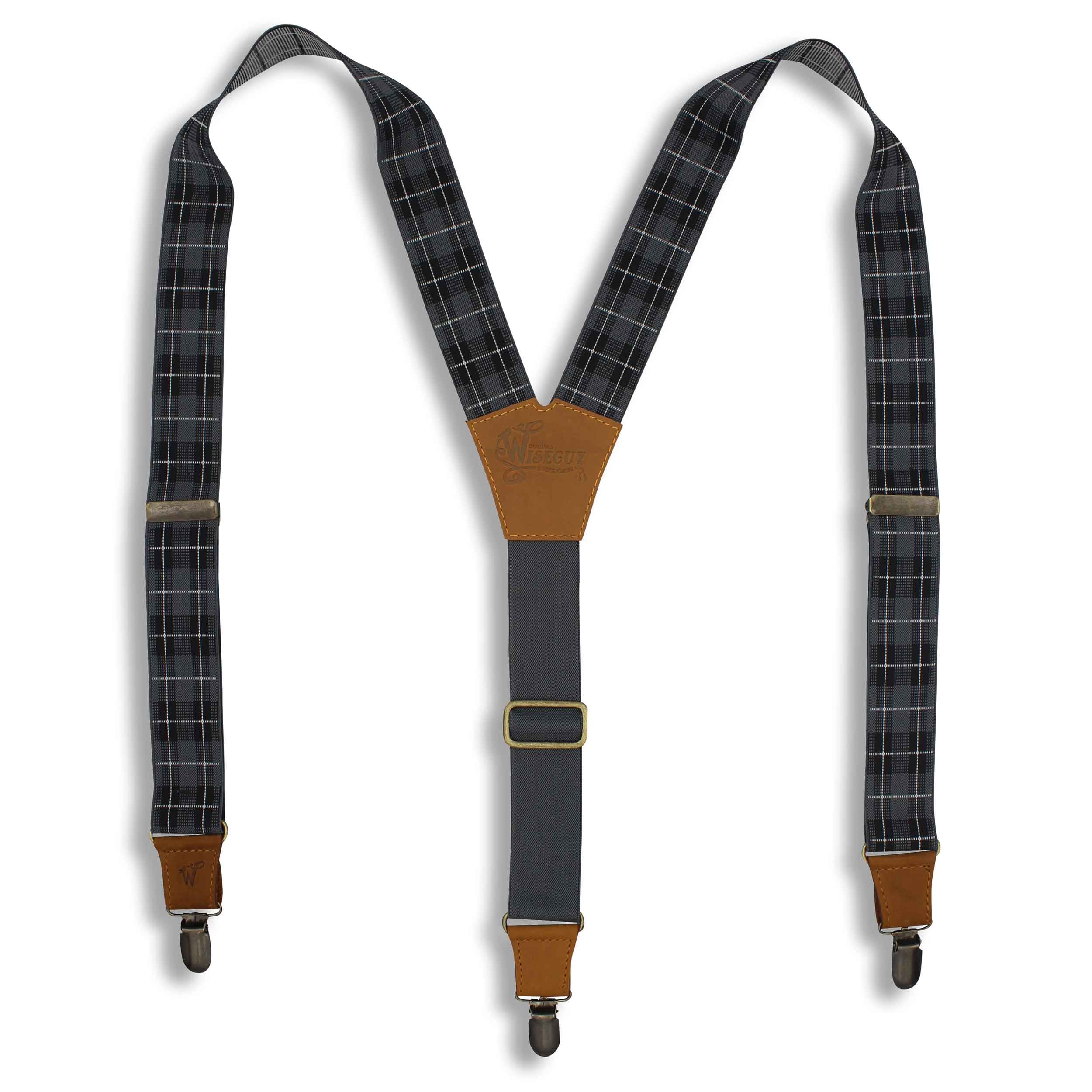 Tartan Grey-black-white Suspenders wide straps (1.36 inch/ 3.5cm) - Wiseguy Suspenders