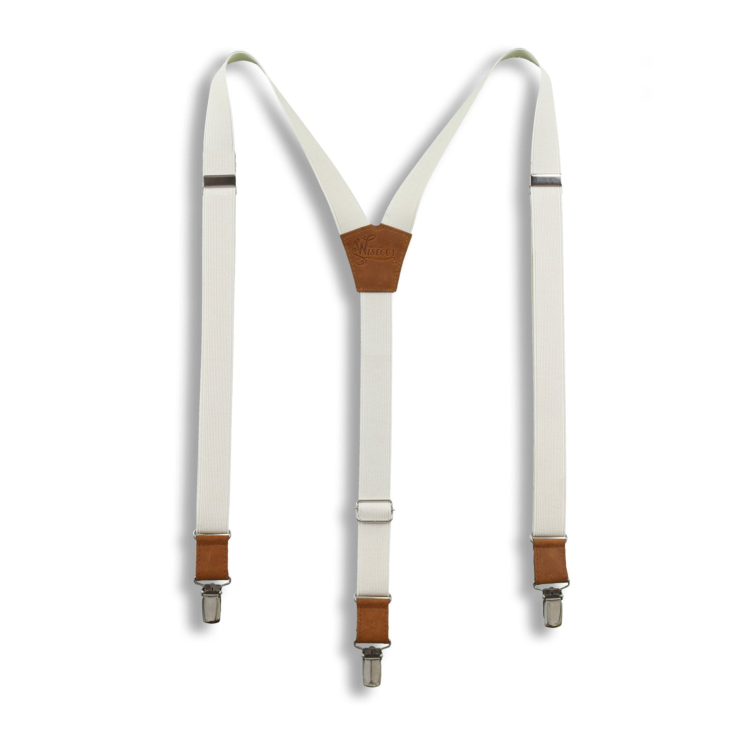 Vintage White on Camel Brown Suspenders slim straps (1 inch/2.54 cm) - Wiseguy Suspenders
